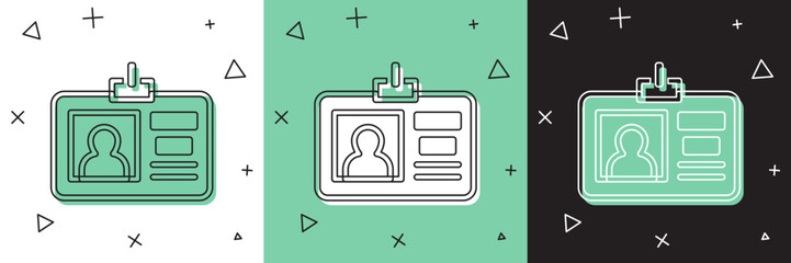 Poster - Set Identification badge icon isolated on white and green, black background. It can be used for presentation, identity of the company, advertising. Vector