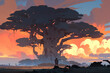 Leinwandbild Motiv man perched on a baobab tree in africa. generative AI