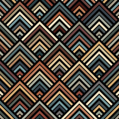 Canvas Print - Seamless geometric pattern with striped multicolored squares on a black background. Ethnic style colorful zigzag lines. Decorative vector image for textile, wrapping, and print.