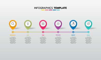 Business infographic template process with simple geometry square, rectangle, circle, triangle, curves in flat design template with thin line icons and 5 options or steps. Vector illustration.