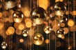 © DesignVectX - Disco balls image in gold on golden background. Generative AI