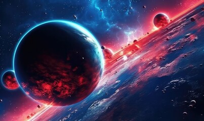 Wall Mural - Space planets and stars in space. 3d landscape photo. Generative AI
