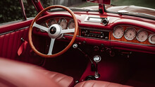 Internal Part Of A Retro Mercedes Benz Car In Shades Of Red.