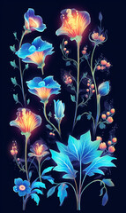 Poster - Magical Glowing Flowers clipart,Generative AI