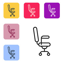 Poster - Black line Office chair icon isolated on white background. Set icons in color square buttons. Vector