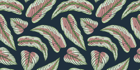 Wall Mural - Tropical exotic green plants and leaves wallpaper. Seamless pattern with summer tropical foliage