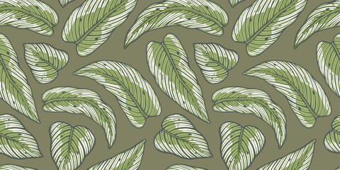 Wall Mural - Tropical exotic green plants and leaves wallpaper. Seamless pattern with summer tropical foliage