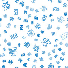 Poster - Set line Monitor with graph chart, Data stream and Cloud technology data transfer on seamless pattern. Vector
