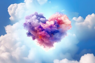 Sticker - Beautiful colorful valentine day heart in the clouds as abstract background. Generative AI