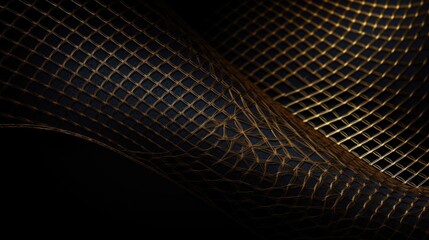 Poster - Background from a gold grid in dark tones. AI generative.