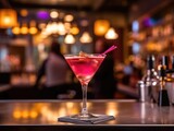 Fototapeta  - Cosmopolitan Cocktail on a bar counter (generative AI)