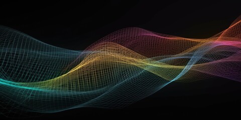 Poster - Black banner or background with colored lines. Net. AI generative.