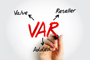 Aufkleber - VAR - Value Added Reseller or Value at Risk acronym, business concept background