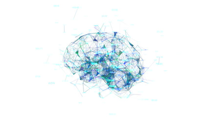Digital brain  and number running, Plexus dot and line. 3D Rendering isolated transparent background. 
