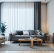 © Phoenix_Renders - Clean Neutral Color Modern Living Room Cozy  Couch Wooden Floor Big Window natural Light Green Plant High Ceiling Led Spot lights Generative Ai