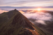 Striding Edge Sunrise From Helvellyn, Lake District Mountain Landscape