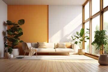 Wall Mural - wide angle of light living room interior decor using generative AI