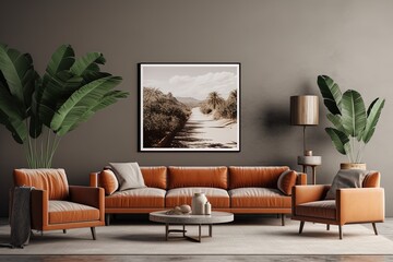 Wall Mural - AI generated wide angle of contemporary Scandinavian living room interior decor, no people