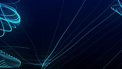 Poster - Dynamic wave of glowing particles. Data flow information. Concept of digital communication. Technology or Science Banner. Big data visualization. 3D rendering. 4k animation.