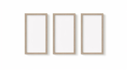 Sticker - A row of empty wooden frames on a white wall.