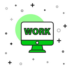 Poster - Filled outline Computer monitor with text work icon isolated on white background. Vector