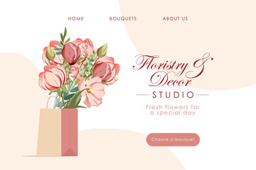 Wall Mural - Flowers shop website, bouquet decor studio, ui ux design, website interface