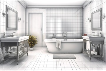 Poster - modern bathroom isolated on white background. Generated by AI