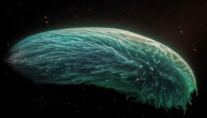 Poster - Levitating spaceship explores deep sea, encountering alien sea life motion generated by AI