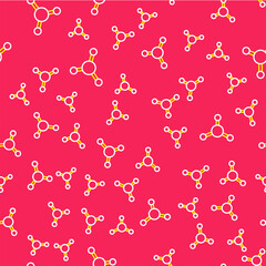 Sticker - Line Molecule icon isolated seamless pattern on red background. Structure of molecules in chemistry, science teachers innovative educational poster. Vector