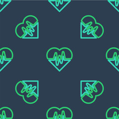 Poster - Line Heart rate icon isolated seamless pattern on blue background. Heartbeat sign. Heart pulse icon. Cardiogram icon. Vector