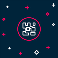 Poster - Line QR code sample for smartphone scanning icon isolated on blue background. Colorful outline concept. Vector