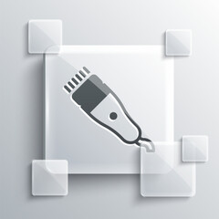 Wall Mural - Grey Electrical hair clipper or shaver icon isolated on grey background. Barbershop symbol. Square glass panels. Vector