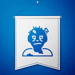 Sticker - Blue Zombie mask icon isolated on blue background. Happy Halloween party. White pennant template. Vector