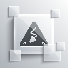 Sticker - Grey High voltage sign icon isolated on grey background. Danger symbol. Arrow in triangle. Warning icon. Square glass panels. Vector