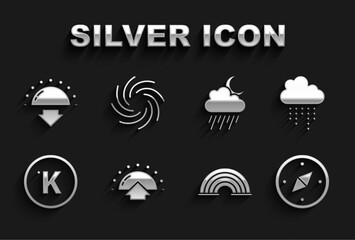 Poster - Set Sunrise, Cloud with rain, Compass, Rainbow, Kelvin, and moon, Sunset and Tornado icon. Vector