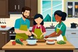 Haushalt und gemeinsames Kochen in der Küche mit der Familie als Illustration 