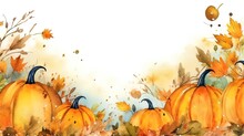 Pumpkin Abstract Background With Leaves. Orange Autumn Thanksgiving And Halloween Illustration. Generative AI.