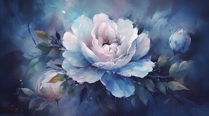 Wall Mural - illustration of gradient blue rose in night garden, idea for home wall decor artwork picture, Generative Ai