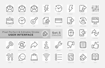 Outline icons set. Concept - User Interface. Vector. Pixel grid and editable stroke. Scaling to 64 px, 128 px. Vector.