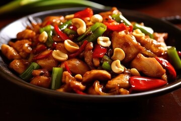 Generative AI Kung Pao Chicken is a famous Sichuan-style specialty  Food Photography