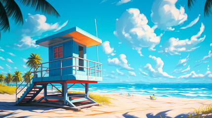 Poster - Illustration of a sunny day in an American resort town