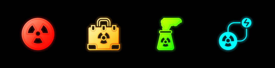 Set Radioactive, Radiation nuclear suitcase, Nuclear power plant and exchange energy icon. Vector