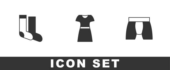 Sticker - Set Socks, Woman dress and Men underpants icon. Vector