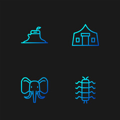 Sticker - Set line Centipede insect, Elephant, Tree stump and Tourist tent. Gradient color icons. Vector