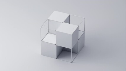 Poster - Abstract 3d animation, white geometric composition with cubes, 4k seamless looped video