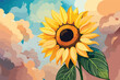 Sunflower Watercolor Floral Art Collection. Vector Illustration.