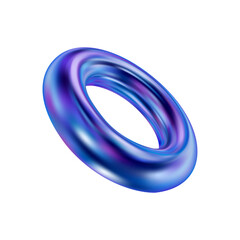 Aufkleber - 3d holographic geometric shape torus. Metal simple figure for your design on isolated background. Vector illustration.