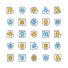 Poster - antivirus line icons. set of internet security icons. black, blue and yellow colors. modern outline 