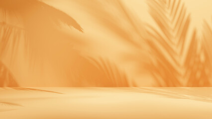 Poster - Room empty background with palm leafs shadows stage podium for design and products sunlights and shadows