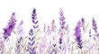 Border of tender watercolor lavender flowers border on transparent background, AI generated